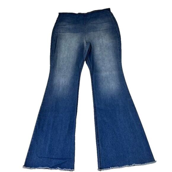 Knox Rose Jeans Womens XL Pull on Flare Raw Hem Medium Wash Hippie Gypsy Boho - Picture 1 of 14